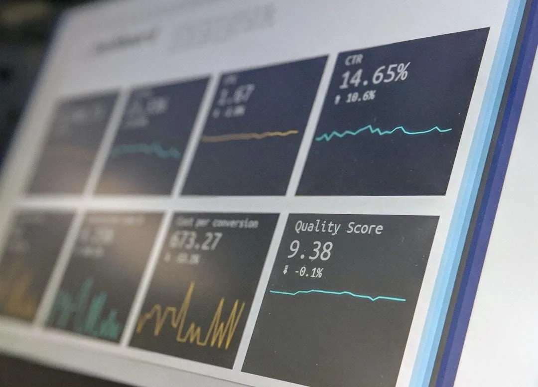 Data analysis shown on a screen measuring metrics after the implementation of software for customer reference management